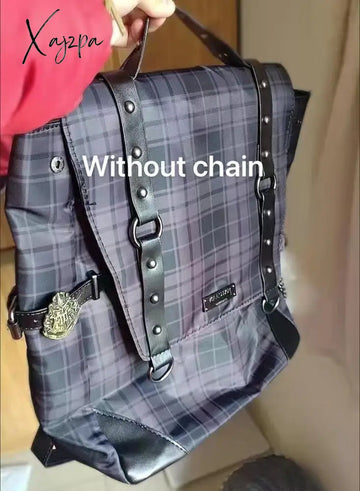 Xajzpa - Plaid Gothic Punk Rock Backpack Women Techwear Goth Sac A Dos Mochilas School Bags For